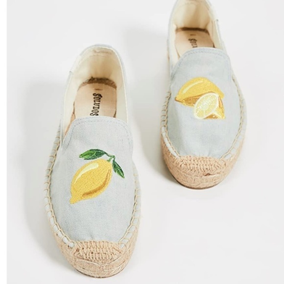 Soludos Lemon Jute Platform Chambray Canvas Shoe - Espadrilles Size 6 - Picture 3 of 12
